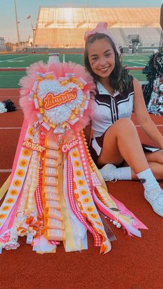 Mum Hoco Ideas, Big Hoco Mums, Pink And Orange Homecoming Mum, Huge Mums Homecoming, Cheer Homecoming Mums Ideas, Senior Homecoming Mums Ideas Unique, Junior Mum Ideas, Colorful Mums Homecoming