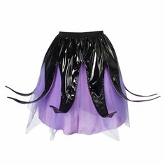 a skirt with purple and black material on the bottom, as if it were made out of plastic