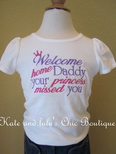 Welcome Home Daddy Your Princess Missed You Custom Boutique Shirt or Onesie- Military Dad Homecoming- Baby Girl Bodysuit- Toddler Tee Crown Baby Boy, Military Homecoming, Welcome Home Baby, Boutique Shirts, Dad Baby, Easter Girl, Girl Decor, Baby Outfits