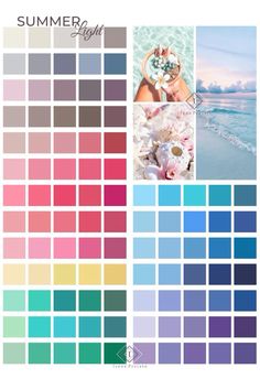 the color scheme for summer is shown in shades of blue, green and pinks