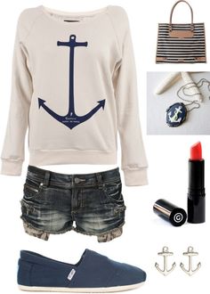 Cute Outfit Ideas of the Week – Edition #7 Idea for making a plain sweatshirt into cute one with anchor. Casual Chique, Elegante Casual, Jack White, Victoria Secrets, Nautical Fashion