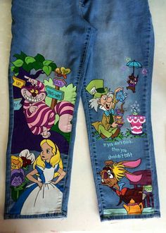 Renew Clothes, Skirt Over Jeans, Denim Jacket Diy Paint, Snoopy Shoes, Clothes Painting, Funky Clothing, Jacket Art, Unique Jeans