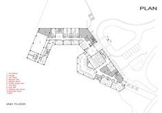 the floor plan for an apartment building with two floors and three levels, in red