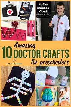 the cover of amazing doctor crafts for preschoolers with pictures of different items on it