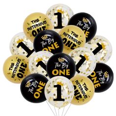 PRICES MAY VARY. 【You Will Get】: 15 black printed latex balloons 12 inches, 15 gold printed latex balloons 12 inches, 15 confetti balloons 12 inches. 【The Notorious One Birthday Balloons】: There are 3 different patterns, and each pattern has 15pcs balloons. Self-designed printed design of The Notorious One, The Big One and number 1 balloons with bright colors and ample quantity will fully meet your needs. 【Easy To Assemble】: You can fill the balloon with 90% air or helium,and it’s really easy to One Year Old Boy Birthday Theme, Notorious One Birthday, Birthday Decorations Black, 1st Birthday Decoration, Notorious One, Theme First Birthday, First Birthday Balloons, 1st Birthday Balloons, Dinosaur Balloons