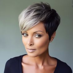 Sassy Pixie with Tapered Back Pixie With Long Bangs, Elegant Short Hairstyles, Tapered Bob, Fringe Hairstyle, Pixie Haircut Fine Hair, Short Hairstyles Over 50, Grey Hair Don't Care, 2024 Hairstyles, Short Silver Hair