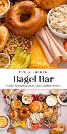 the bagel bar is full of different types of food