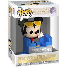 the pop vinyl figure mickey mouse is in a blue box with sunglasses on it's head