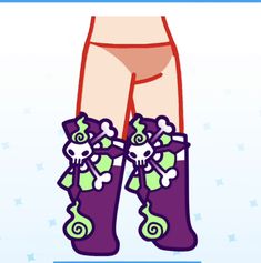 a pair of purple boots with skull and crossbones on them, in front of a blue background