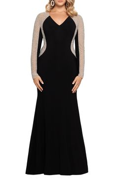 Xscape Evenings Xscape Crystal Beaded Long Sleeve Gown | Nordstrom Plus Size Dresses Formal, Boho Fashion Over 40, Best Wedding Guest Dresses, Plus Size Gowns, Gown Plus Size, Sleeve Gown, Long Sleeve Gown, Over 50 Womens Fashion, Dinner Outfits