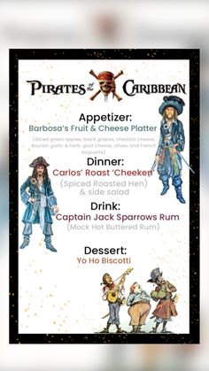 the pirates of the caribbean menu