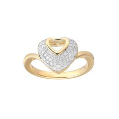 Celebrate your love with this sparkling 14k gold over silver heart ring with beautiful diamonds. Click on this JEWELRY & WATCHES GUIDE to learn about fit, styles, materials and more! Celebrate your love with this sparkling 14k gold over silver heart ring with beautiful diamonds. Click on this JEWELRY & WATCHES GUIDE to learn about fit, styles, materials and more! FEATURES Width: 12 mm Shank style: twist Band fit: rounded Metal: sterling silver Plating: 14k gold Finish: polished Packaging: boxed Heart-shaped Yellow Gold Diamond Ring With Center Stone, Fine Jewelry Double Heart Diamond Ring With Accents, Valentine's Day Open Heart Ring With Diamond Accents, Diamond Heart Ring With Diamond Accents, Diamond Open Heart Ring For Anniversary, White Gold Diamond Heart Ring, Heart Shaped Diamond Ring With Diamond Accents, Heart-shaped Diamond Ring With Accents, Valentine's Day Yellow Gold Diamond Ring With Center Stone