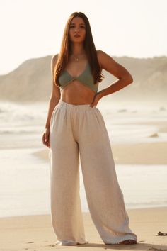 Details Elastic waistband Lined Linen material Wide leg Care 70% Cotton 30% Linen Lining: 100% Cotton Model's Measurements Model is 5'6" Is wearing a size Small Leg Care, Crystal Cove, Outfit Shop, Linen Material, Linen Style, Pants Large, Outfit Goals, Linen Pants, Ootd Fashion