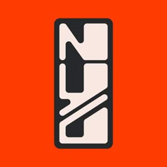 a black and white logo with the letter n on it's bottom half, in front of an orange background