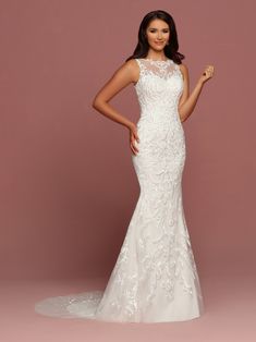 Davinci Bridal 50481 is a fitted mermaid silhouette wedding dress. Featuring a Sheer Lace Illusion high neckline and back with Button Seam. Embellished Embroidered Tulle. Small train flowing from trumpet skirt.  Available for 1-2 Week Delivery!!!  Available Sizes: 2,4,6,8,10,12,14,16,18,20  Available Colors: Ivory  Available Colors: Ivory, Whi Wedding Dress Sheer, Unique Party Dresses, Illusion Wedding Dress, Luxury Inspiration, Wedding Gown Styles, Sheer Wedding Dress, Wedding Silhouette, Fashion Couture, Designer Wedding Gowns