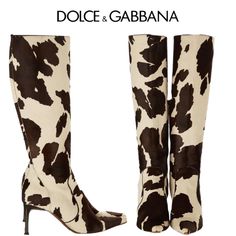 Never Worn In Original Box With Dust Bags Vintage Dolce Gabbana Fitted Boots Animal Print Size Black And White Knee Fitted Boots In Cow Printed Dyed Calf Hair (Italy). Leather Lining And Sole. Zipper. Made In Italy. Total H 17" 5. 3.3" Covered Stiletto Heel. Designer Backstory Domenico Dolce And Stefano Gabbana Live And Breathe Italian Spirit, Reflected In Their Collections Of Sleek Accessories And Sicilian Seductiveness. The Pair Founded The Label In The Mid-Eighties And It Has Become A Favorit