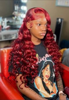 Burgundy Lace Front Wig Side Part, Red Wig On Brown Skin, Red Wig Styles, Red Hair Sew In, Red Hairstyles For Black Women, Red Lace Wig