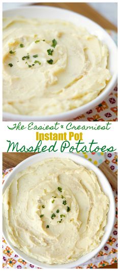 mashed potatoes in a white bowl with parsley on top and the same side