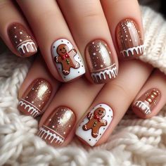 Cute Xmas Nail Designs, Nails Square Christmas, Cute Xmas Nails, Cheer Nails, Nail Vibes, Christmas Nail Art Ideas, Christmas Nails Diy, Xmas Nail Art, Kutek Disney