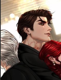 two people with red hair and one is holding the other's face to his chest