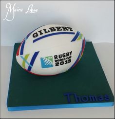 a cake made to look like a rugby ball