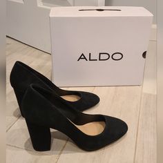 Aldo Women's Heels Color: Black Suede Size: 7.5 Style: Miryma -91 Heel Is About 3 Inches. Suede Material. Tag Still On. Received As Gift But Never Worn, Only Tried On. Black Chic Fitted Block Heels, Black Almond Toe Block Heels For Spring, Black Fitted Chic Block Heels, Fitted Black Chic Block Heels, Chic Fitted Black Block Heels, Black Fitted Block Heels For Spring, Chic Fitted Round Toe Block Heels, Black Evening Block Heels, Fitted Black Block Heels For Evening