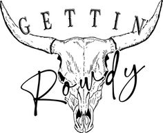 the logo for gettin'roughy, with an image of a bull skull on it