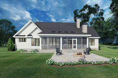 this is an artist's rendering of a small house with porches and covered patio