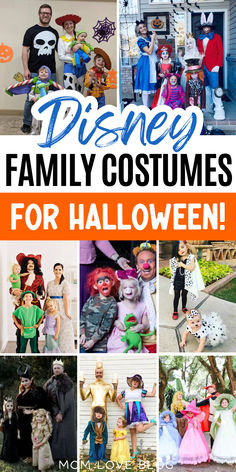 Collage of Disney family costumes for Halloween, including Peter Pan, Alice in Wonderland, Toy story, and more. Family Costumes For Mickeys Not So Scary Halloween Party, Disney Halloween Costumes For Groups, Disney Costumes Family Of 4, Mickeys Not So Scary Halloween Party Diy Costume Ideas, Disney Halloween Party Costumes Family, Disney Mickeys Not So Scary Halloween Costumes, Disney Halloween Costumes Family Of Four, Costumes For Mickeys Not So Scary Halloween Party, Family Of 3 Costume Ideas Disney