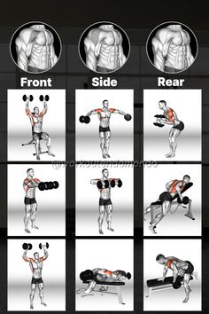 an image of a man doing exercises with dumbbells and bench press up muscles