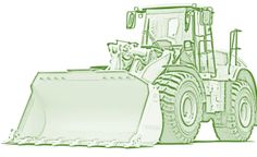 a drawing of a bulldozer on a white background