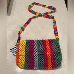 Cynthia Rowley Women's Stripe Beaded Multicolor Crossbody Bag 60’s 70’s Boho Nwt 10” W X 7” H 49” Strap Multicolor Beaded Shoulder Bag, Multicolor Rectangular Shoulder Bag With Colorful Beads, Multicolor Rectangular Bag With Colorful Beads, Multicolor Beaded Crossbody Shoulder Bag, Multicolor Summer Bags With Colorful Beads, Evening Bags With Colorful Beads In Multicolor, Multicolor Evening Bag With Colorful Beads, Multicolor Evening Bags With Colorful Beads, Retro Multicolor Bags For Party