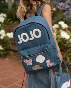 Backpack With Patches, Letter Patches, Neoprene Bag, Denim Backpack, Backpack Patches, Custom Backpack, School Collection, Caftan Dress, Swimsuit Cover Ups