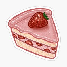 a piece of cake with strawberries on top sticker