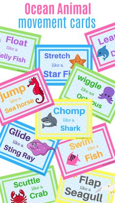 ocean animal movement cards for kids