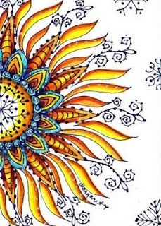 a drawing of an orange and yellow flower