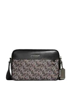 Printed coated canvas and refined calf leatherInside multifunction pocketsDouble zip closure, fabric liningOutside slip pocketAdjustable strap with 25" drop for shoulder or crossbody wear9" (L) x 5 3/4" (H) x 2 3/4" (W)Style No. CF484Color: Black Business Leather Bags With Monogram Print, Leather Monogram Print Business Bags, Leather Business Bags With Monogram Print, Leather Monogram Print Shoulder Bag For Travel, Monogram Print Crossbody Bags For Travel, Business Bags With Monogram Print And Coated Canvas, Monogram Print Coated Canvas Shoulder Bag For Travel, Travel Shoulder Bag With Monogram Print On Coated Canvas, Coach Monogram