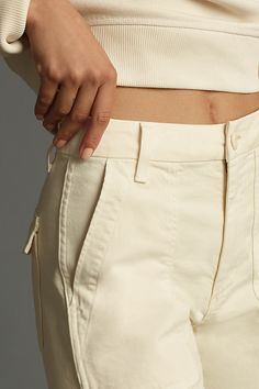 The Easy Army Trousers by AMO have a slightly relaxed, cropped straight leg with trouser styling and utility pockets. | Easy Army Trousers Pants by AMO in White, Women's, Size: 28, Cotton/Elastane/Lyocell at Anthropologie Spring Cargo Pants With Welt Pockets And Straight Hem, Beige Cropped Wide Leg Pants For Work, Beige Wide Leg Cropped Pants With Pockets, Beige Cropped Wide Leg Pants With Pockets, Relaxed Fit Cropped Cargo Pants With Welt Pockets, Tapered Straight Leg Cargo Pants, Spring Workwear Cargo Jeans With Tapered Leg, Beige Straight Leg Cargo Jeans For Work, Utility Bottoms With Straight Hem For Spring