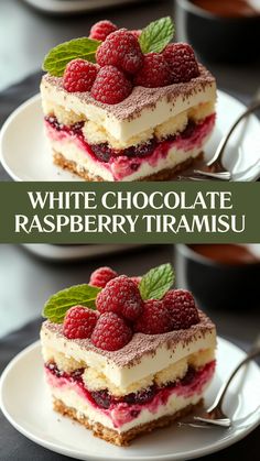 Layers of luscious white chocolate and tangy raspberries make this tiramisu a dessert dream come true! 🍰✨ Perfectly creamy, fruity, and indulgent in every bite. #SweetLayers #WhiteChocolateLove #RaspberryDelight #TiramisuTwist #DecadentDesserts #BerryBliss #NoBakeMagic #ElegantEats #DessertGoals #IndulgeYourSenses White Chocolate Raspberry Yule Log, White Chocolate Raspberry Mousse Cake, White Chocolate Raspberry Tiramisu, Raspberry Tiramisu Recipe, Fruity Christmas Desserts, Lady Finger Desserts, Cranberry Tiramisu, Chocolate Delight Recipe, Individual Tiramisu