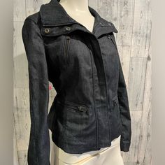 Ann Taylor Moto Style Jacket In A Dark Denim. Beautiful Details. Zipper Pockets. Finished Inside Seams. Never Worn Excellent Condition Size 8p Pit To Pit 19” Shoulder To Hem 21” Sleeve 22.5 94% Cotton. 4% Poly 2% Spandex Winter Outerwear With Zipper Closure In Medium Wash, Fitted Long Sleeve Denim Biker Jacket, Fitted Denim Biker Jacket With Long Sleeves, Casual Fitted Denim Biker Jacket, Casual Fitted Biker Jacket With Pockets, Casual Denim Biker Jacket Fitted, Dark Wash Zipper Closure Outerwear For Spring, Dark Wash Zipper Outerwear For Spring, Fitted Cotton Denim Jacket With Zipper Closure