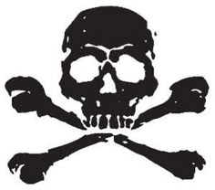 a skull and crossbones is shown in this black and white silhouetted image