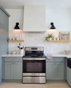 a stove top oven sitting inside of a kitchen