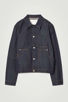 This season, the menswear team offers a refined take on the classic denim jacket. It's cut in a boxy shape and designed with an internal chest pocket, patch pockets and a ticket pocket at the side that subtly nods to workwear. The organic cotton-blend fabric has been lasered to achieve its unique two-tone wash. Relaxed fitButton closureOrganic cotton is grown from non-genetically modified seeds without chemical fertilisers or pesticides  Shell: 66% Organic cotton, 34% TENCEL™ Lyocell. Excluding Mens Jean Jacket, French Chore Jacket, Boxy Denim Jacket, Cotton Jacket Men, Men Denim Jacket, Denim Set, Jacket Ideas, Y2k Men