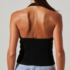 ASTR black halter neck top Halter neck top Ruching detail at bust Back smocking Partially lined Back Less Top, Montce Swim, Only Hearts, Stacked Necklaces, Top Halter, Dress Hairstyles, Black Halter, Italian Summer, Perfect Strangers