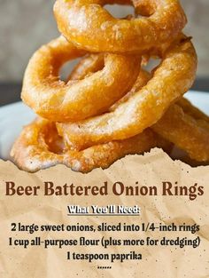 Battered Onion Rings Recipe, Onion Dishes, Battered Onion Rings, Beer Battered Onion Rings, Fried Veggies, Deep Fried Recipes, Bloomin Onion, Deep Fried Appetizers, Homemade Appetizer