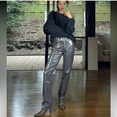 New With Tag Blogger’s Favorite Zara Best Sellers Zara New Collection Zara 2023 6045/048 Silver Jeans Outfit, Zara Straight Leg Jeans, Zara Wide Leg Jeans, Fashion Bible, Metallic Jeans, Premium Denim Jeans, Patterned Jeans, Zara New, Straight Fit Jeans