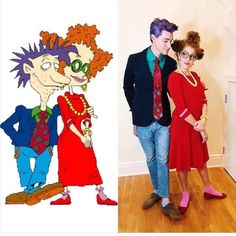 a man and woman dressed up as cartoon characters