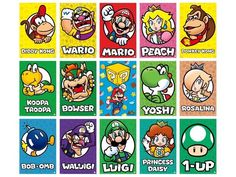 the mario and luigi characters are depicted in this set of 8 stickers, each featuring different