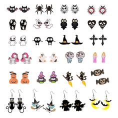 PRICES MAY VARY. [You Will Get]: 24 Pairs funny and cute Halloween earrings, including 20 pairs stud earrings and 4 pairs drop earrings. All the Earrings Came with A Card. If you want more other Halloween jewelry,please visit our store to view more! [Design]: We designed the set as a Halloween gift, cute and funny, mini size suit for women and girls, many Halloween elements are contained, such as pumpkin lantern, spider, ghost, skull, bat, witch, black cat, treat, lip and eyeball earrings, Jack Moon Pumpkin, Eyeball Earrings, Bat Cat, Witch Ghost, Ghost Spider, Pink Gift Box, Earring Sets, Womens Earrings Studs, Jack And Sally