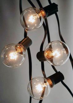 a bunch of light bulbs hanging from a wire